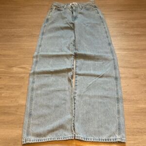 Vintage Perfect Wash Baggy Wide Leg Blue Denim Jeans 25x28 Y2K Skate Streetwear